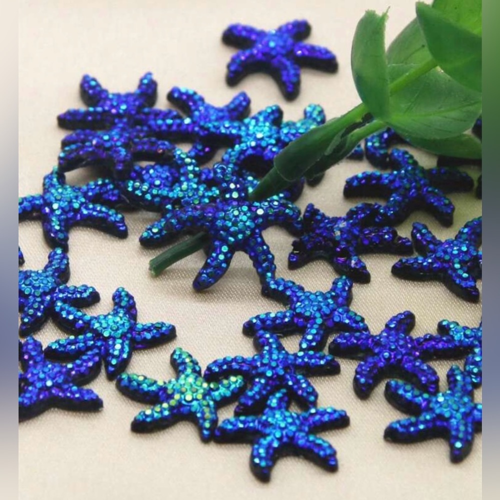 30 Blue Starfish-Shaped Glitter Appliqués For Earrings, Hair, Crafts, NWT
